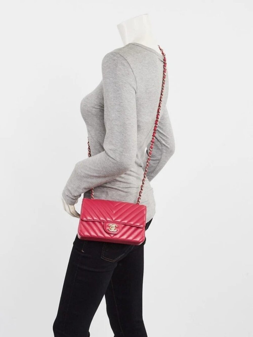 Chanel Pink Chevron Quilted Lambskin Leather Classic Mini Rectangular Bag - Picture 1 of 11